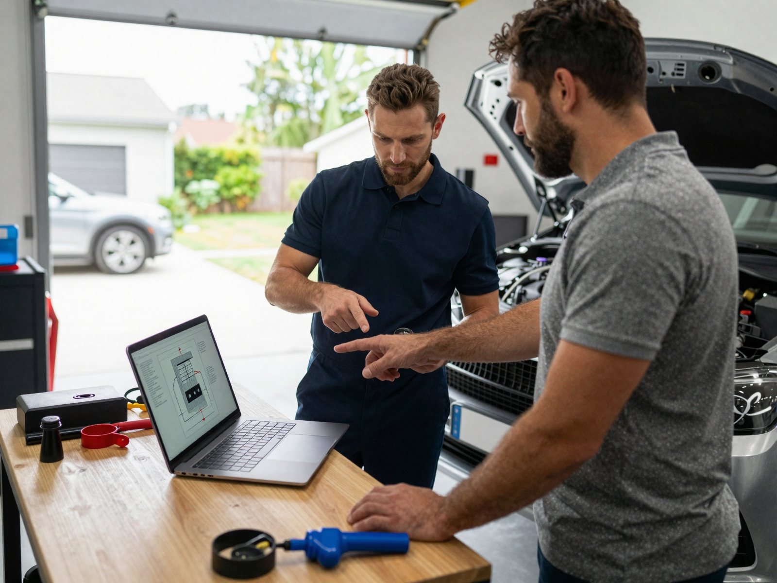 Technician performing auto electrical service